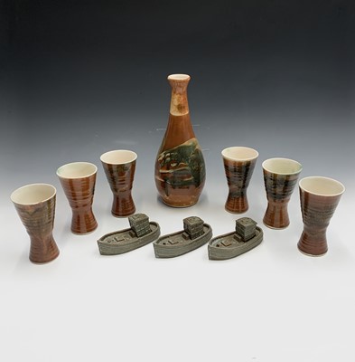 Lot 822 - A Lamorna studio pottery water set, each piece...