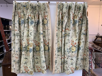 Lot 2849 - Pinch pleat interlined floral/gingham curtains...