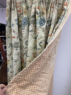 Lot 2849 - Pinch pleat interlined floral/gingham curtains...