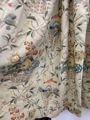 Lot 2849 - Pinch pleat interlined floral/gingham curtains...