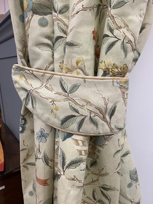 Lot 2849 - Pinch pleat interlined floral/gingham curtains...