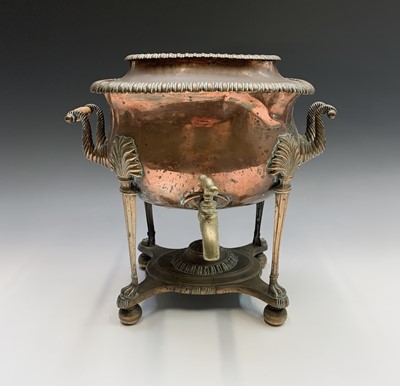 Lot 3 - A George III twin handled copper and brass tea...