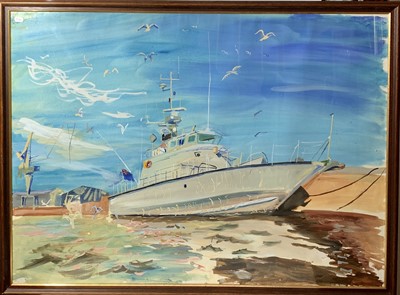 Lot 1490 - Robert SODEN (1955) A dockside launch, she...