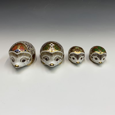 Lot 825 - Four Royal Crown Derby hedgehog paperweights -...