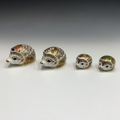 Lot 825 - Four Royal Crown Derby hedgehog paperweights -...