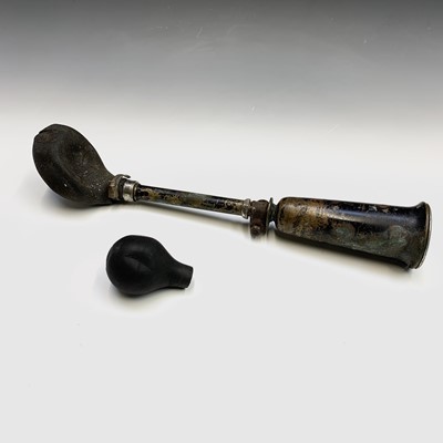 Lot 211 - A Vintage black painted brass car horn, length...