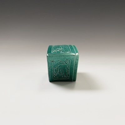 Lot 65 - A Chinese green-glazed brush pot, Qing Dynasty,...