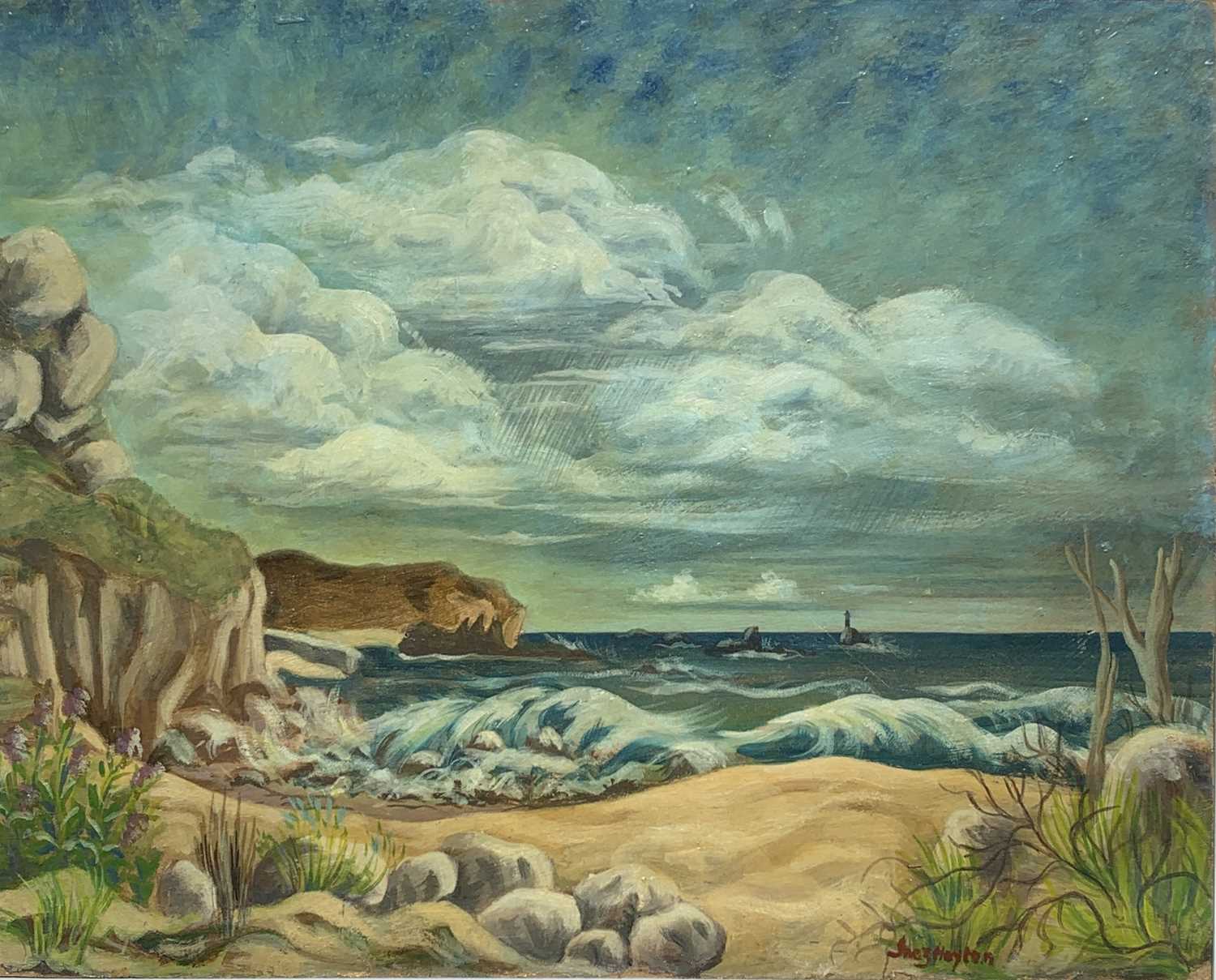 Lot 130 - Inez HOYTON (1903-1983) Surf on a Cornish...