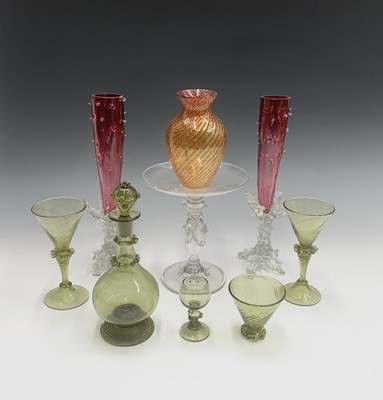 Lot 804 - A pair of Victorian cranberry and clear glass...