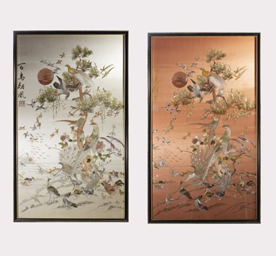 Lot 103 - Two Chinese silk embroidered pictures,...