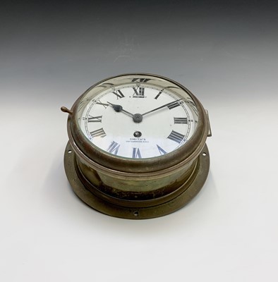 Lot 2900 - A brass ship's bulkhead clock, by Smith's,...