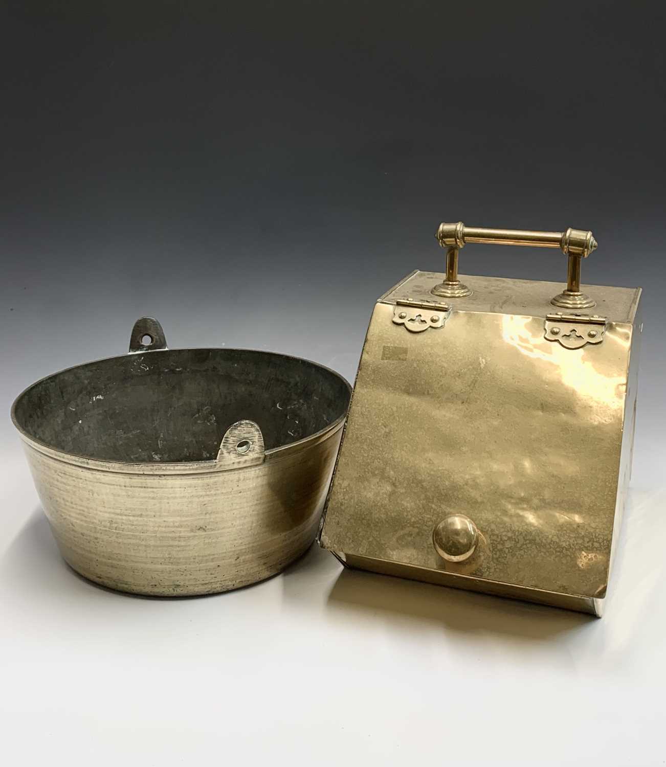 Lot 639 - A Victorian brass coal box with hinged lid and...