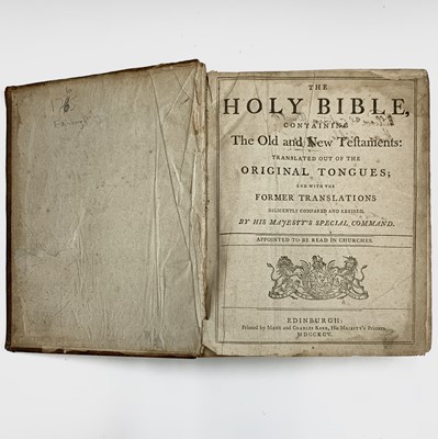 Lot 134 - An 18th century leather bound bible, Edinburgh,...