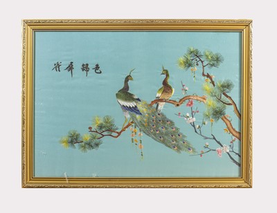 Lot 71 - Two Chinese silk embroidery pictures of birds...