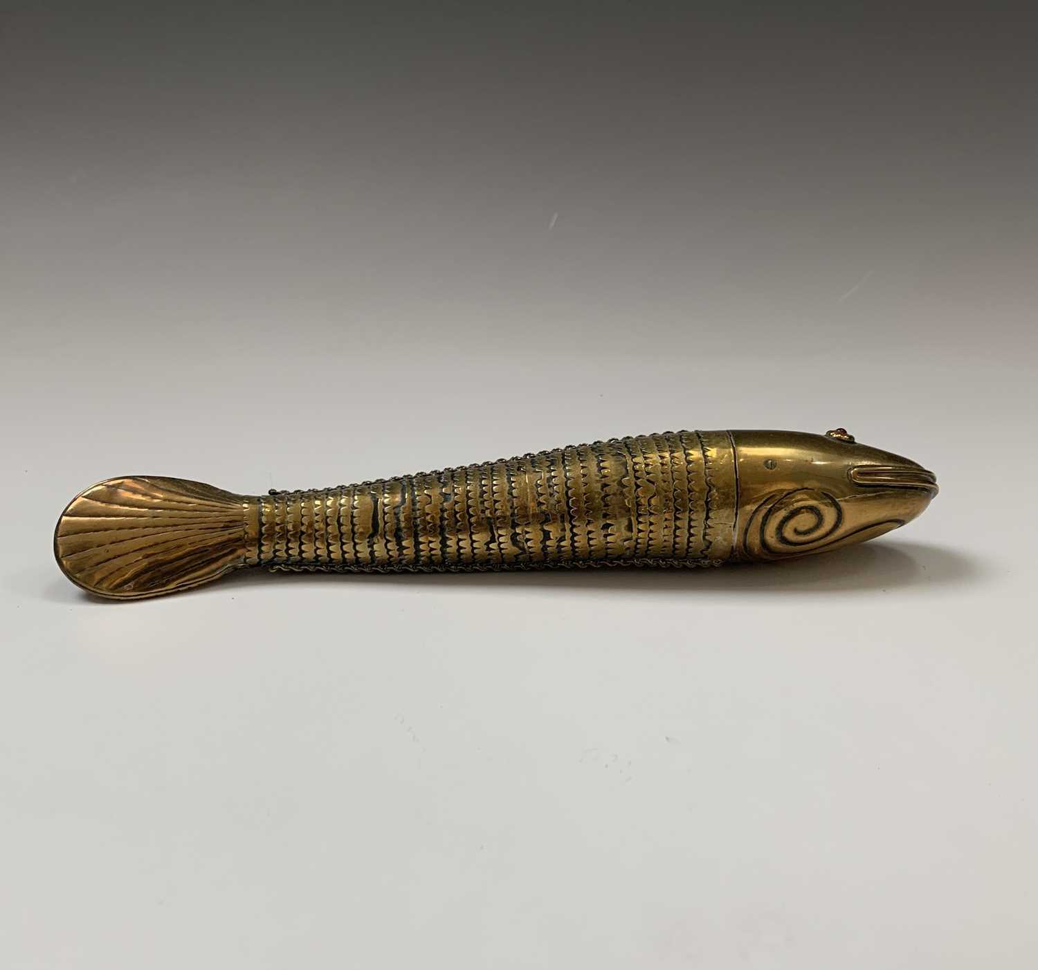 Lot 153 - Two Chinese gilt metal articulated fish,