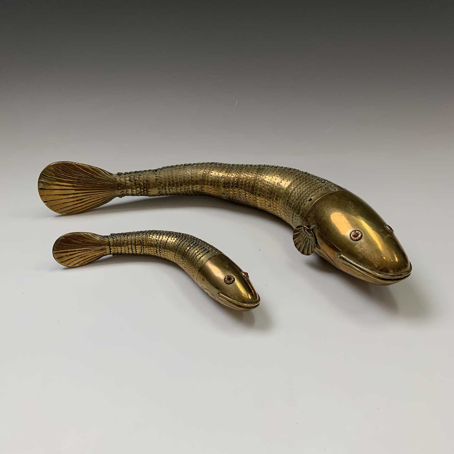 Lot 153 - Two Chinese gilt metal articulated fish, circa...