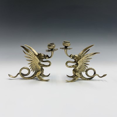 Lot 305 - Two pairs of Japanese bronze candlesticks,...