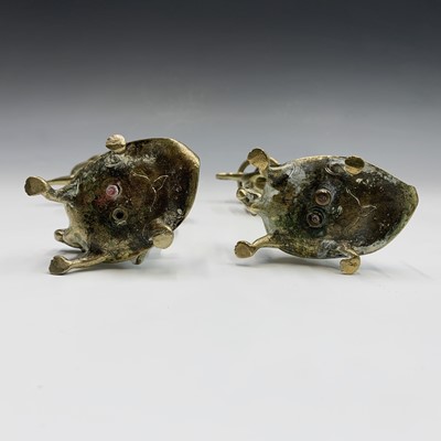 Lot 305 - Two pairs of Japanese bronze candlesticks,...