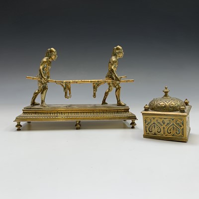 Lot 257 - An unusual Continental brass inkwell, circa...