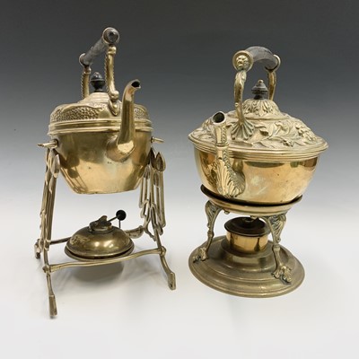 Lot 292 - An Art Nouveau brass tea kettle on stand, with...