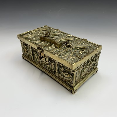 Lot 295 - A Medieval style brass casket, 19th century,...