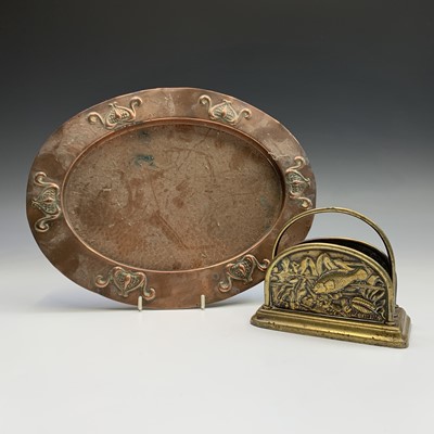 Lot 279 - An Art Nouveau oval copper tray, with repousse...