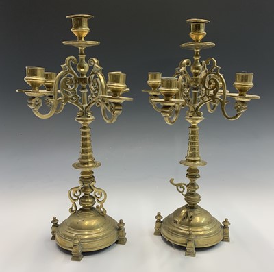 Lot 285 - A pair of 19th century four branch brass...