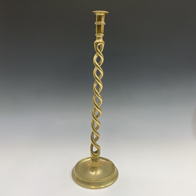 Lot 154 - A late Victorian tall brass twist candlestick,...
