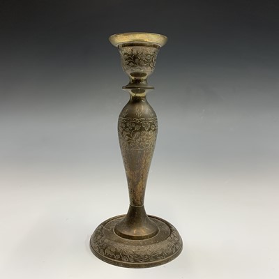 Lot 154 - A late Victorian tall brass twist candlestick,...