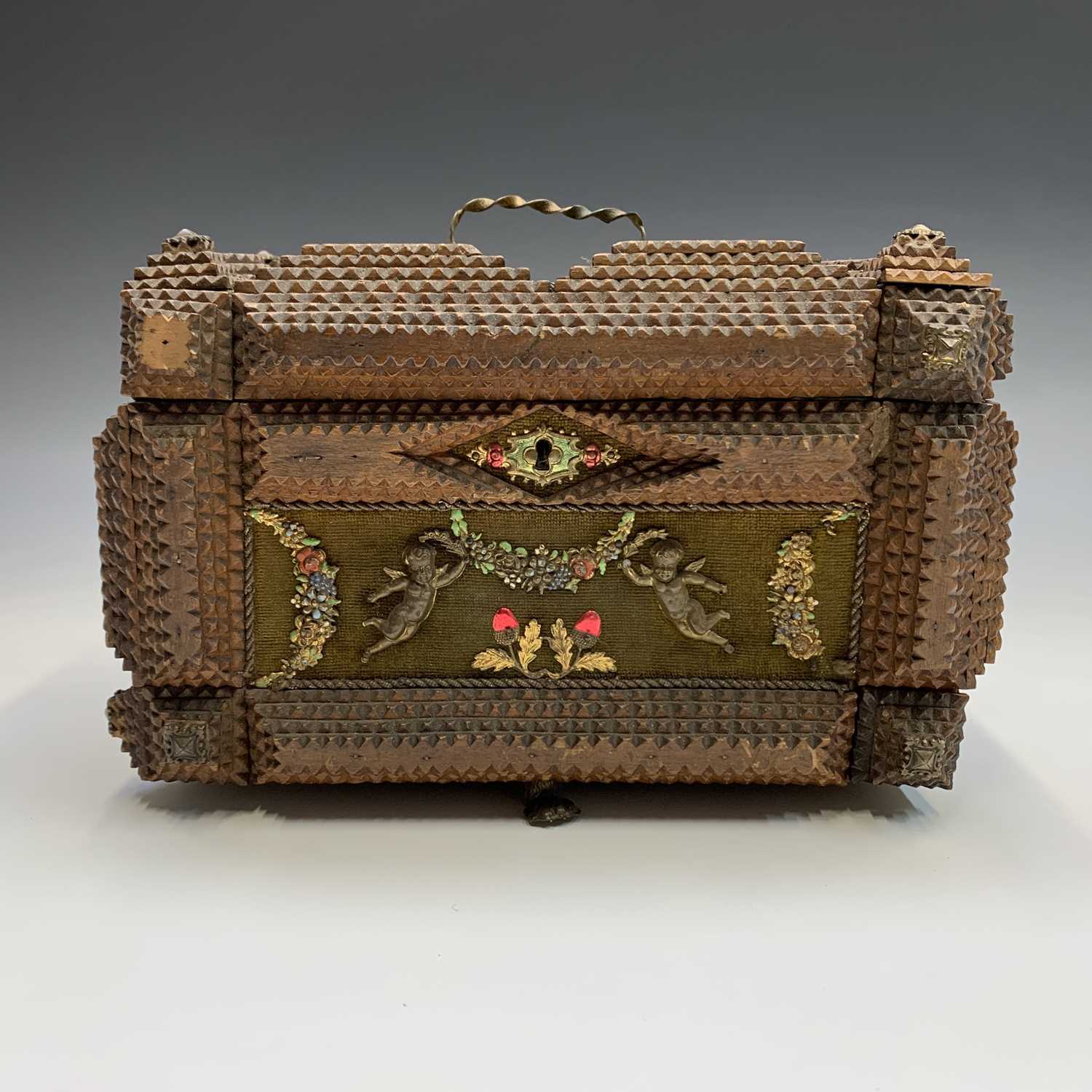 Lot 162 - A chip carved tramp art jewellery box, circa...