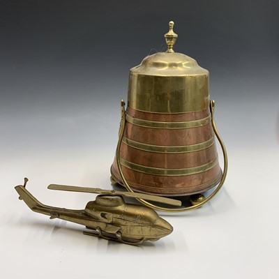 Lot 155 - A Dutch copper and brass bound ash pan and...