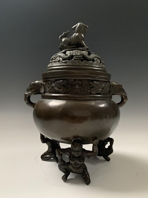 Lot 99 - A pair of Japanese bronze censers, each with...