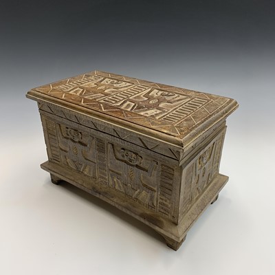 Lot 45 - An African carved wood box with figural and...
