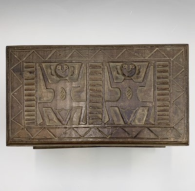 Lot 45 - An African carved wood box with figural and...