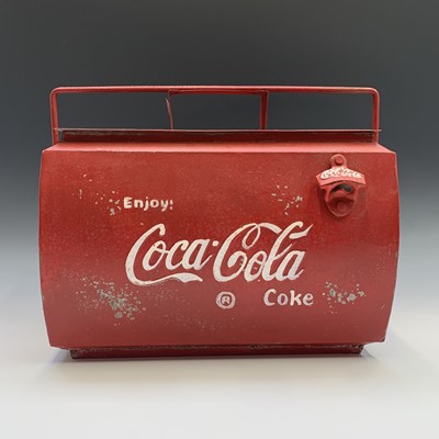 Lot 403 - A red painted tin cool box with handle, with...