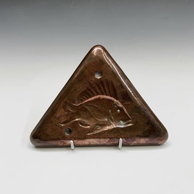 Lot 60 - A Newlyn copper pin tray of triangular form,...