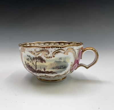 Lot 857 - A Minton porcelain trio, painted with bucolic...