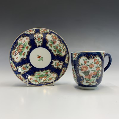 Lot 864 - A Worcester scale blue ground cup and saucer,...