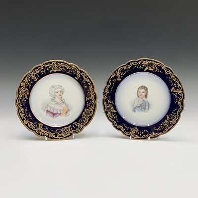 Lot 871 - A pair of Sevres porcelain plates, each with a...