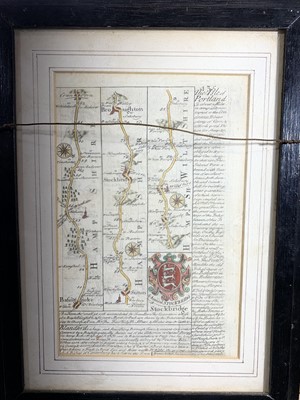 Lot 1346 - 18th century road maps, hand coloured Monmouth...