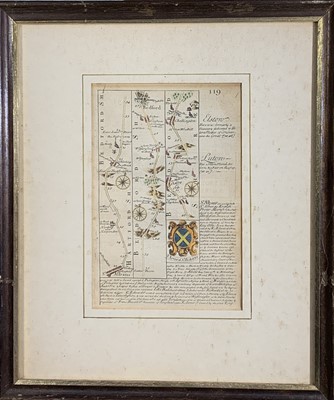 Lot 1346 - 18th century road maps, hand coloured Monmouth...