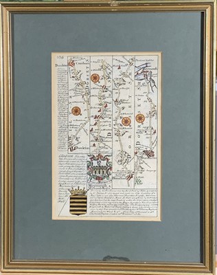 Lot 1346 - 18th century road maps, hand coloured Monmouth...