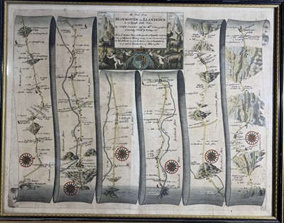 Lot 1346 - 18th century road maps, hand coloured Monmouth...