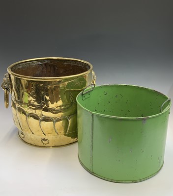 Lot 648 - A Victorian brass circular log bin, with twin...