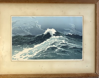 Lot 1227 - Oscar DROEGE (1898-1982) Woodcut Waves Signed...