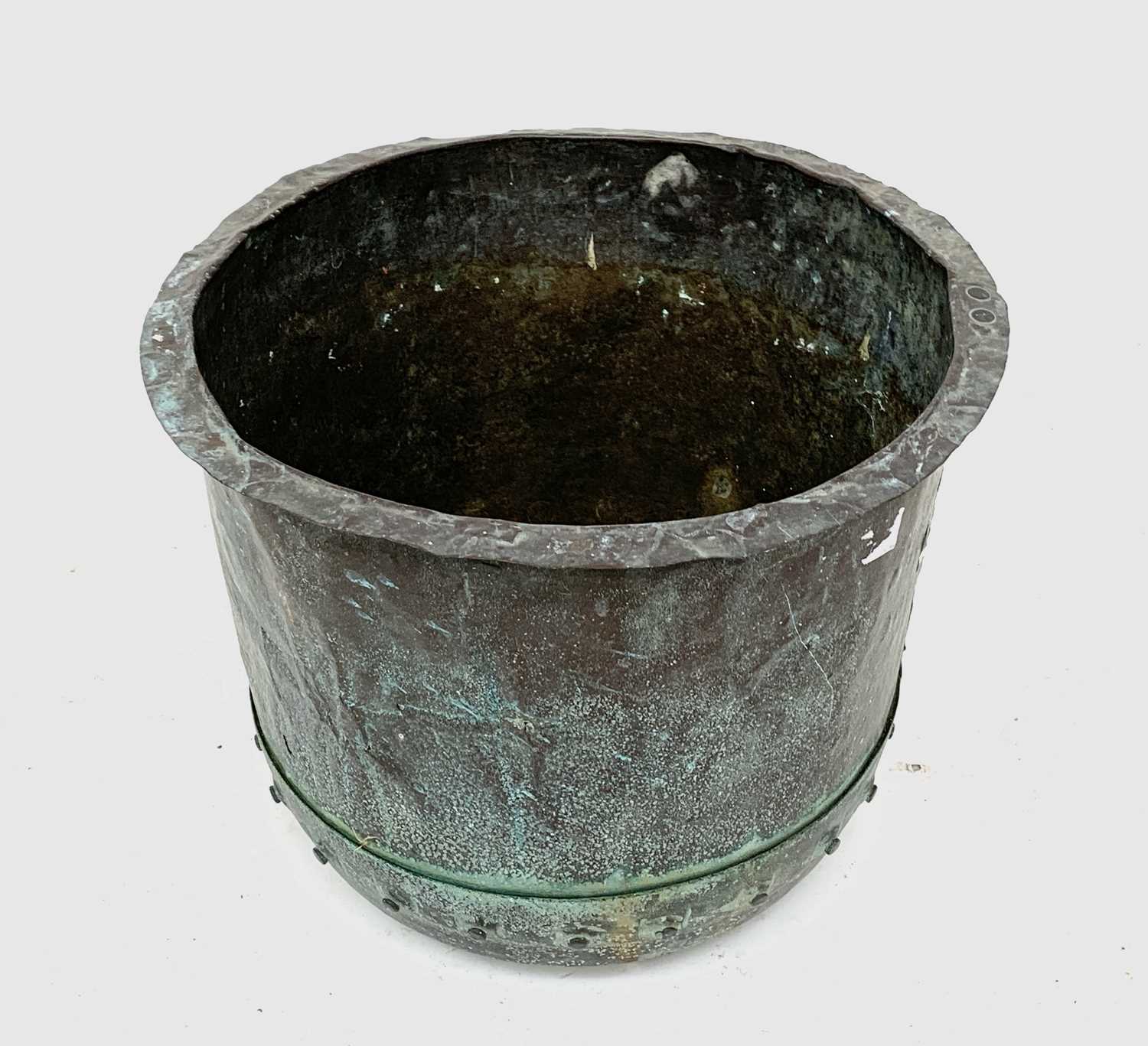 Lot 394 - A 19th century riveted copper washing urn.