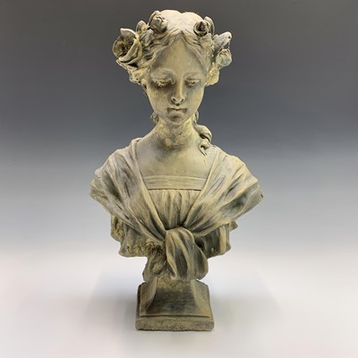 Lot 179 - A reconstituted stone Art Nouveau style head...