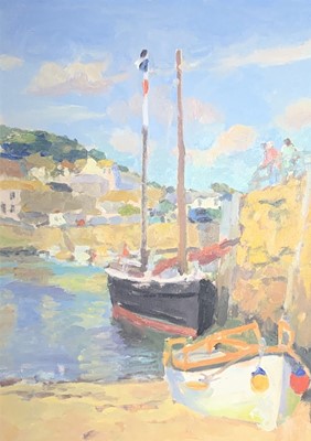 Lot 310 - John HARVEY (b.1935) Beach harbour Oil on...