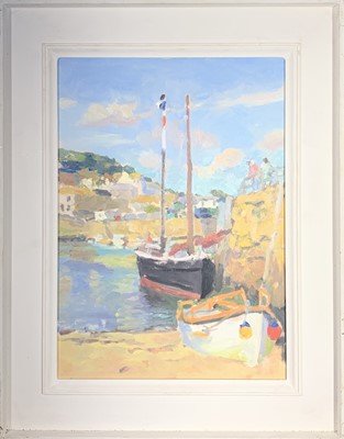 Lot 310 - John HARVEY (b.1935) Beach harbour Oil on...