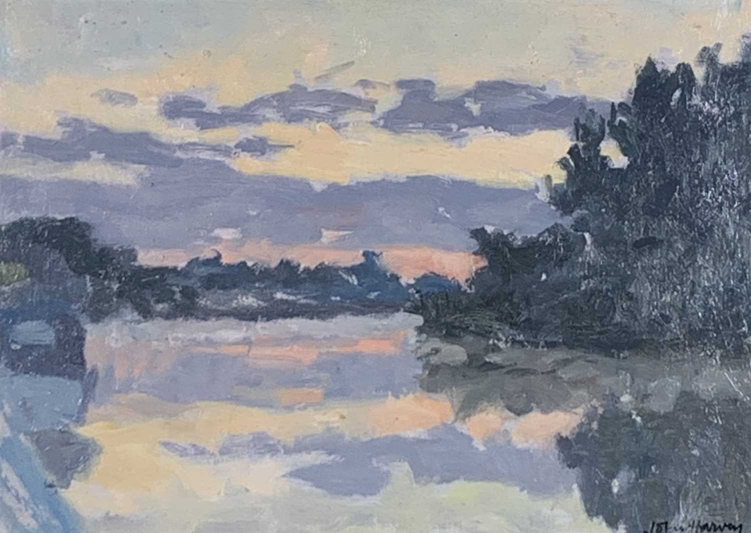 Lot 359 - John HARVEY (b.1935) River Sunset Oil on board...